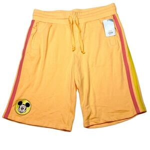Disney Mickey Mouse Sweat Shorts Unisex Medium Cream Orange Drawstring New Tags